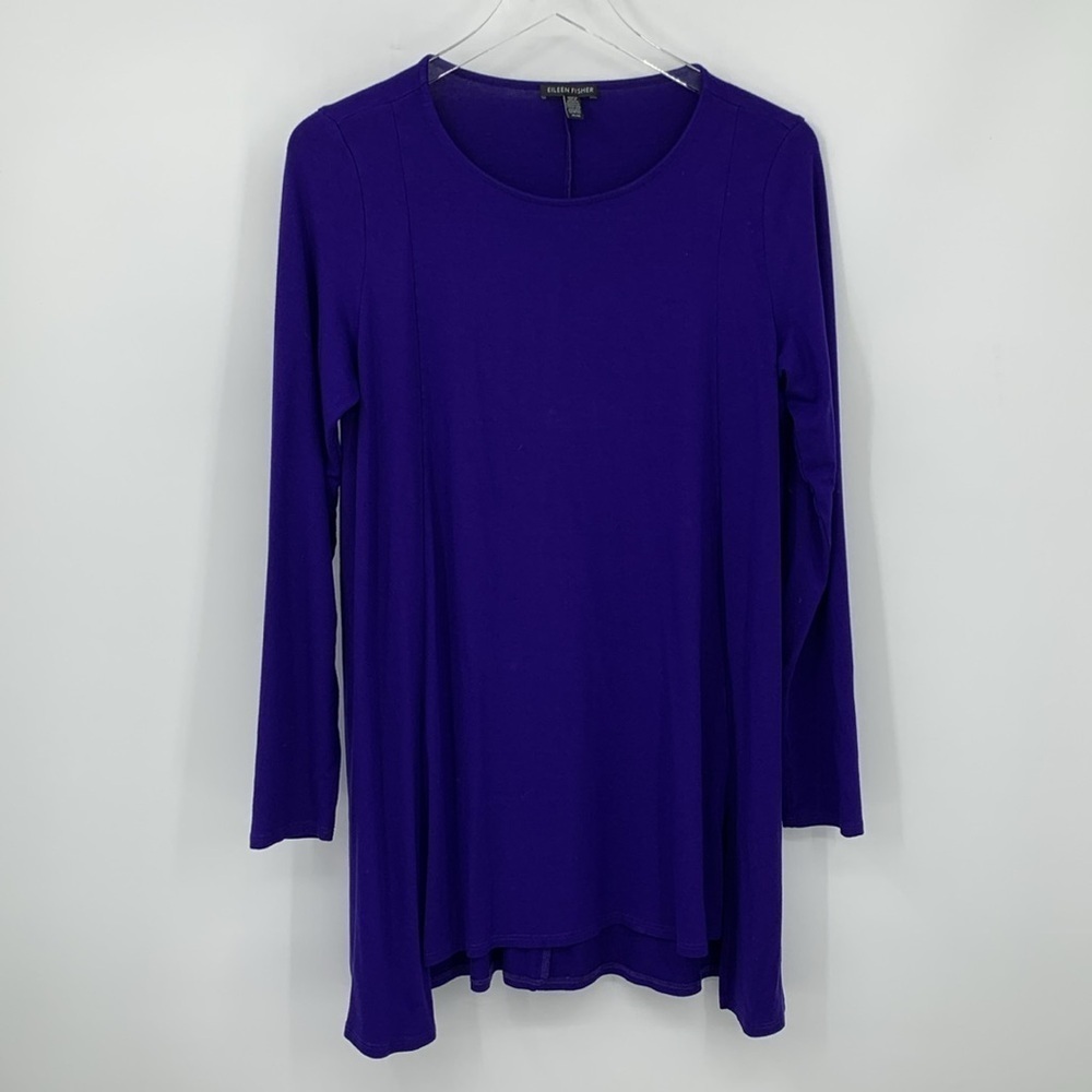 Eileen Fisher tunic top shirt blouse knit a-line purple stretch long sleeve M